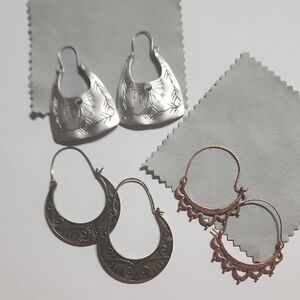 Elegant Silver and Gold and Cooper Hoop Earrings Bundle